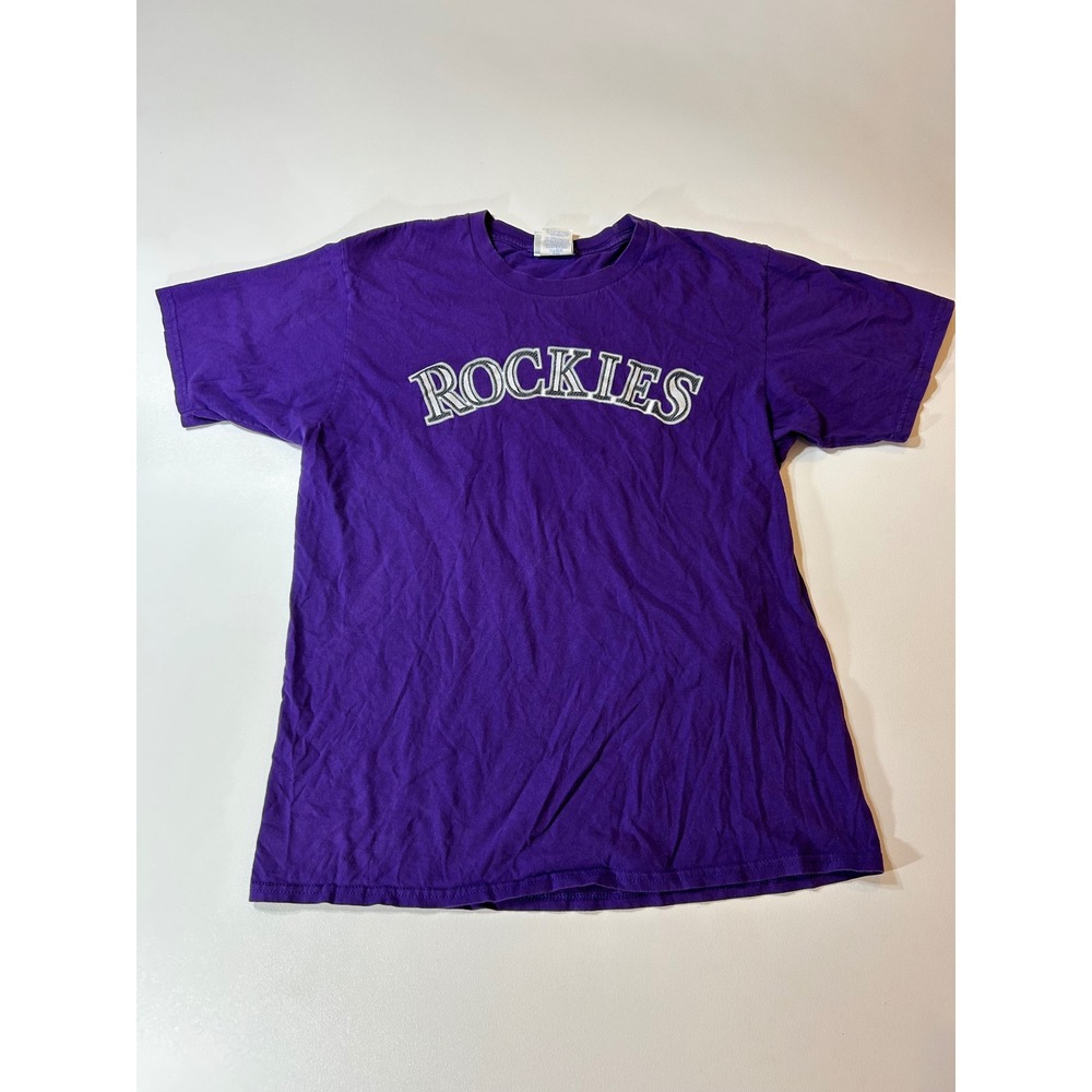 Majestic T-Shirt Men's Medium Purple Colorado Rockies David Dahl 26 Graphic Tee